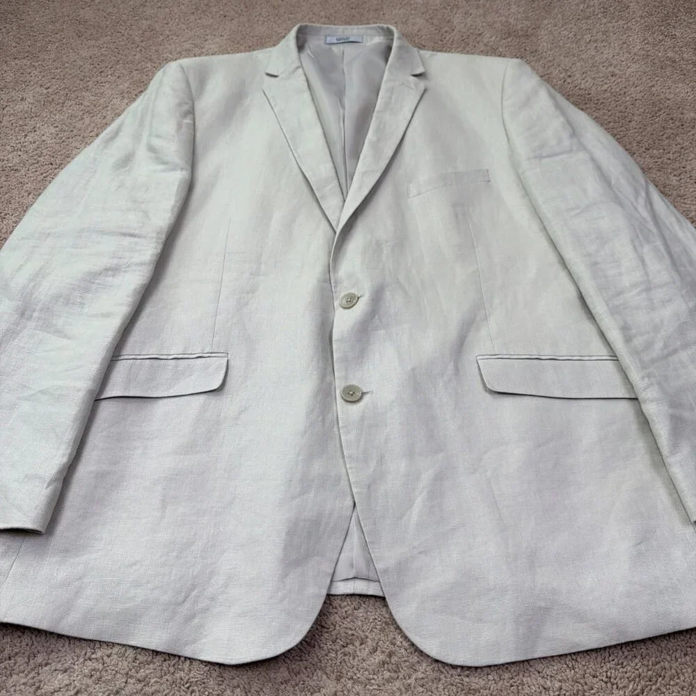 Adolfo Blazer Jacket Mens 46R Tan 100% Linen 2 Button Beach Wedding Cruise Khaki